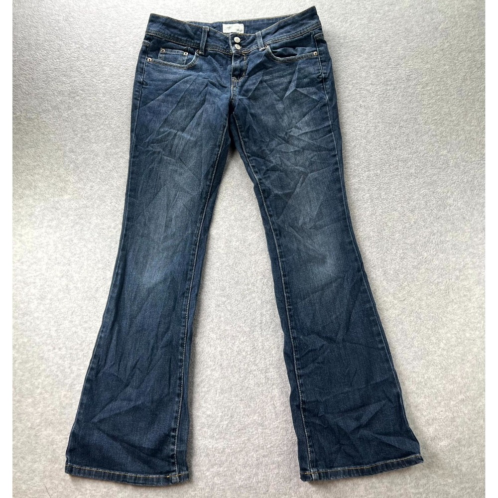 Aeropostale Hailey Flare Jeans Womens 5/6 Blue Denim Whiskered Y2K High Waisted